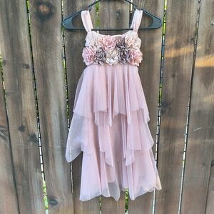 BISCOTTI | Girls Dusty Pink Layered Chiffon Floral Dress